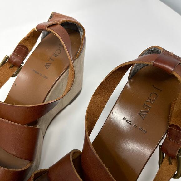 J.Crew Marguerite Brown Leather Strappy Platform Italian Made Wedge Sandal 10 - Picture 3 of 10